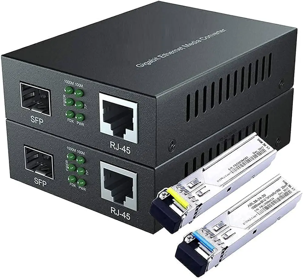 Fast Ethernet to SFP Media Converter With 1.25Gb SFP Module 20KM 0 Ports 1000 Mbps Unmanaged Network Switch (Black)